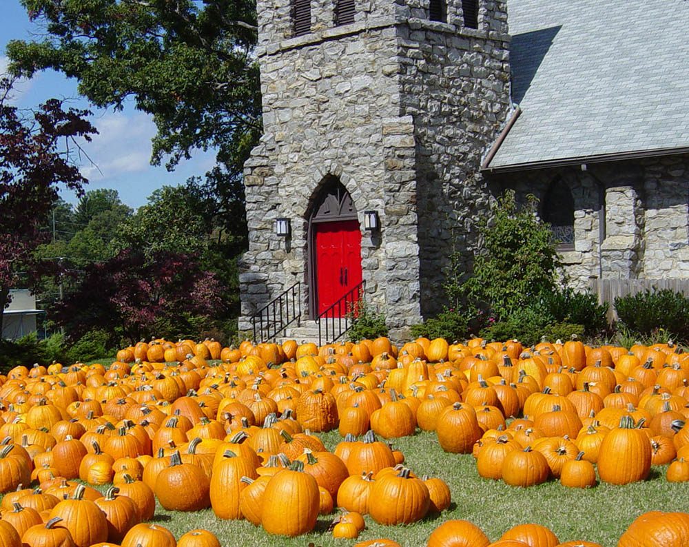 Pumpkins Sitting In Front of Grace Episcopal Church